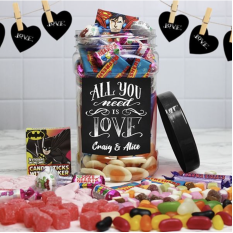 Hampers and Gifts to the UK - Send the Personalised All You Need Is Love Retro Sweet Jar 